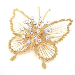 VINTAGE Signed Monet Butterfly w/ Swarovski Crystal Brooch Excellent Condition